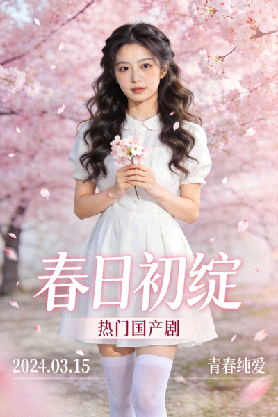 热门国产剧《春日初绽》海报 - 白丝少萝风格剧集封面